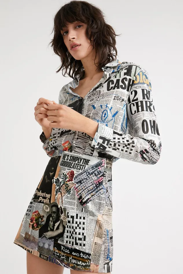 Desigual Newspaper Collage Slim Miniskirt Women Skirts and Shorts