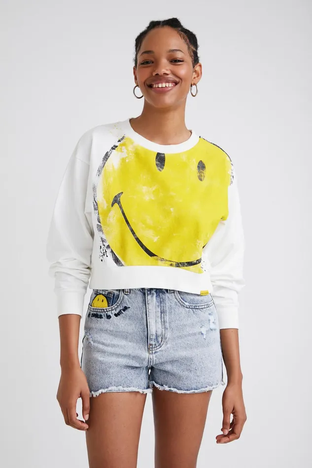 Desigual Smiley Cropped Sweatshirt Women Sweatshirts