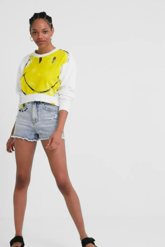 Desigual Smiley Cropped Sweatshirt Women Sweatshirts