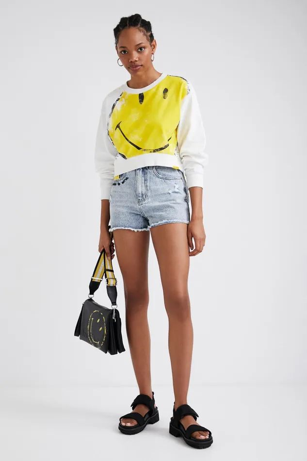 Desigual Smiley Cropped Sweatshirt Women Sweatshirts