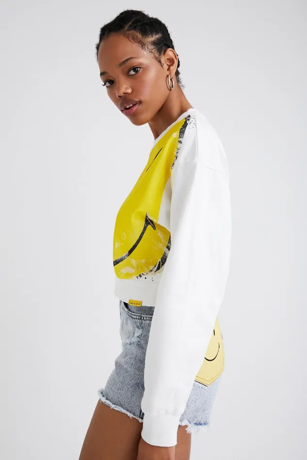 Desigual Smiley Cropped Sweatshirt Women Sweatshirts