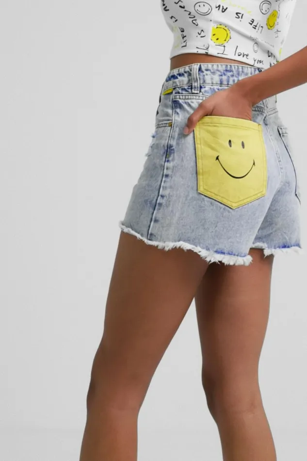 Desigual Smiley Denim Shorts Women Skirts and Shorts