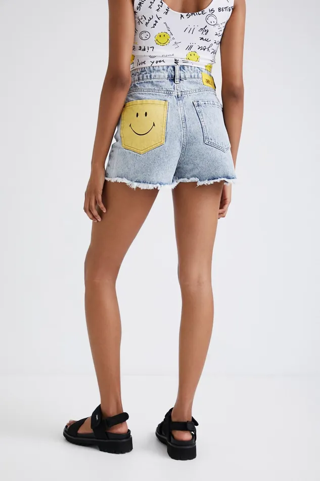 Desigual Smiley Denim Shorts Women Skirts and Shorts