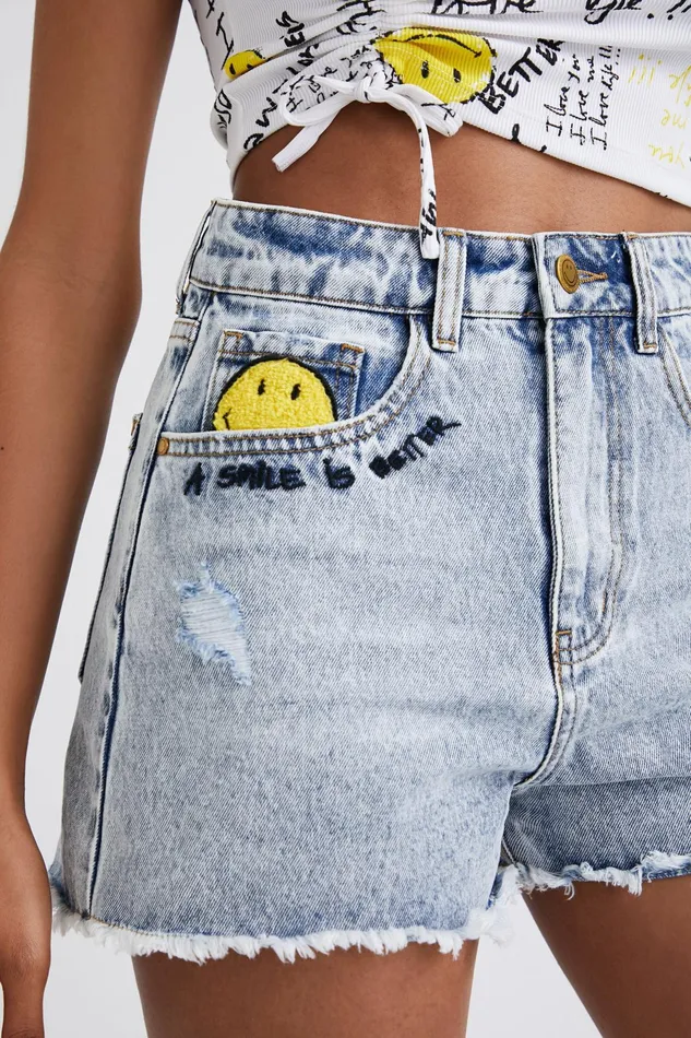 Desigual Smiley Denim Shorts Women Skirts and Shorts