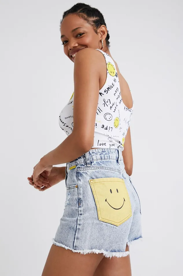 Desigual Smiley Denim Shorts Women Skirts and Shorts