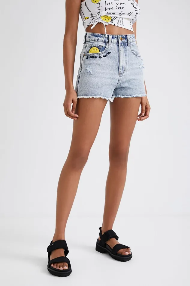 Desigual Smiley Denim Shorts Women Skirts and Shorts