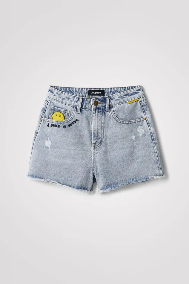 Desigual Smiley Denim Shorts Women Skirts and Shorts