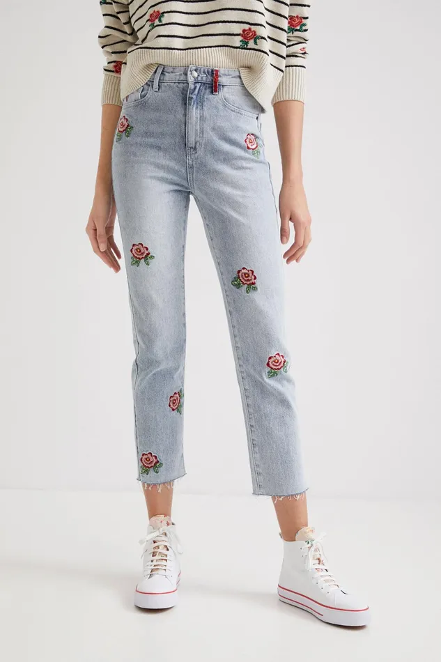 Desigual Straight Cropped Floral Jeans Women Jeans