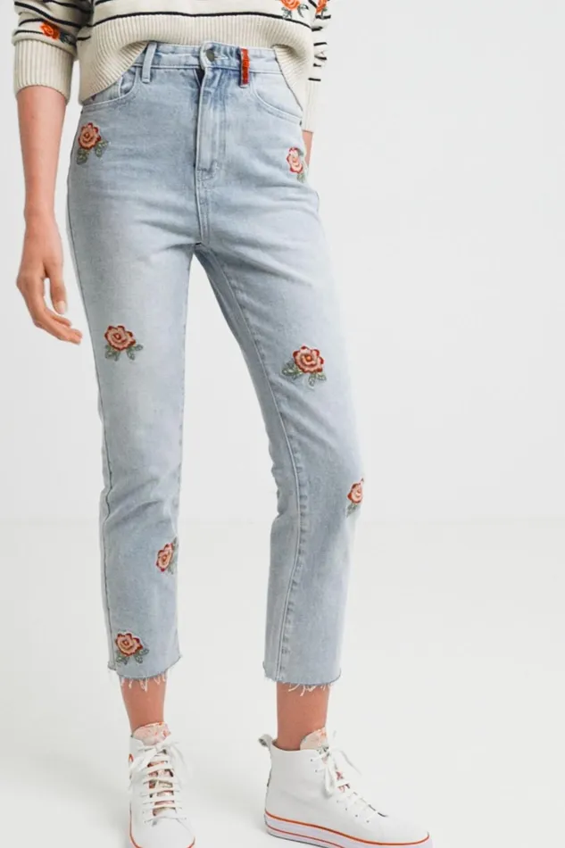 Desigual Straight Cropped Floral Jeans Women Jeans