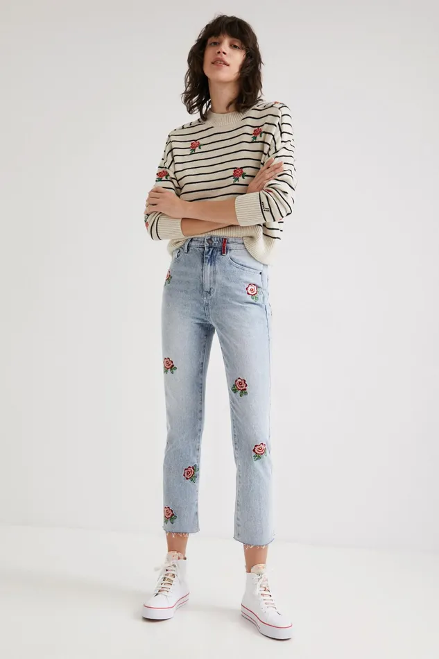Desigual Straight Cropped Floral Jeans Women Jeans