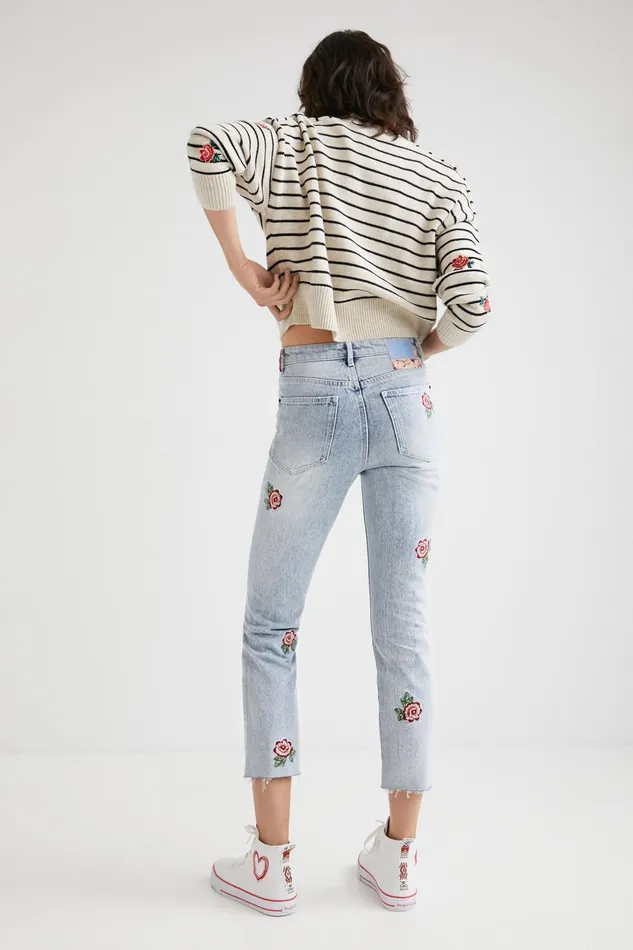 Desigual Straight Cropped Floral Jeans Women Jeans