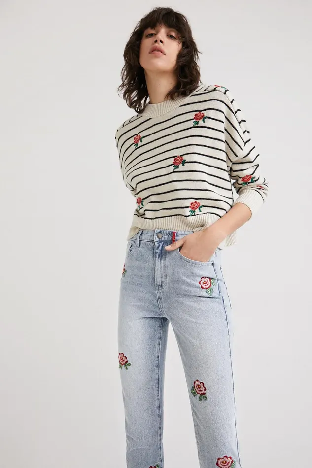 Desigual Straight Cropped Floral Jeans Women Jeans