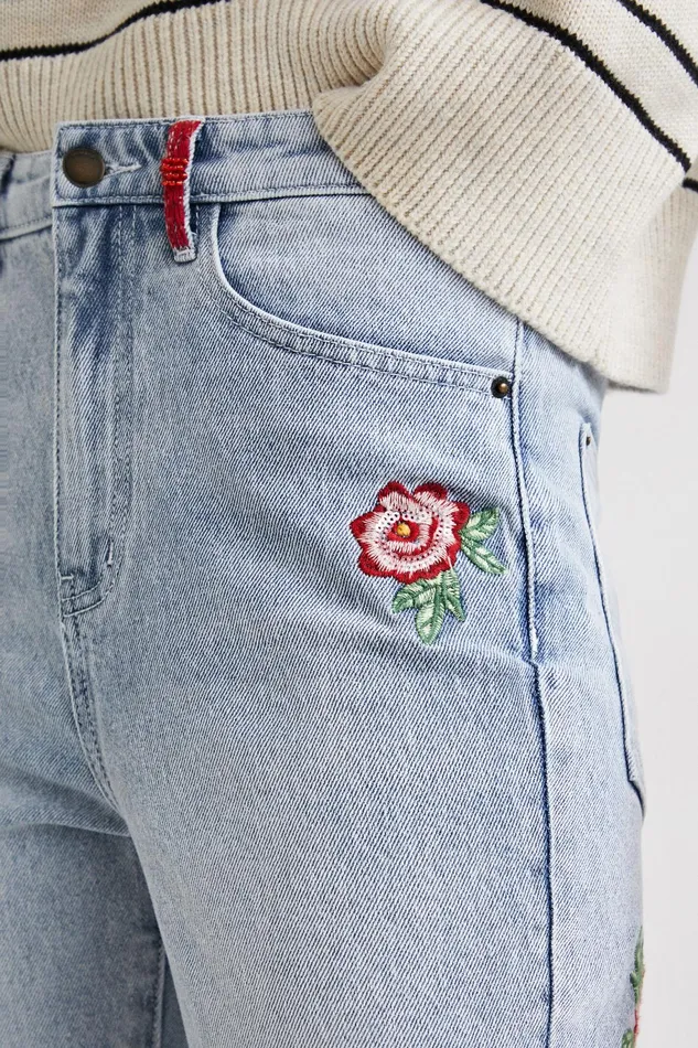 Desigual Straight Cropped Floral Jeans Women Jeans