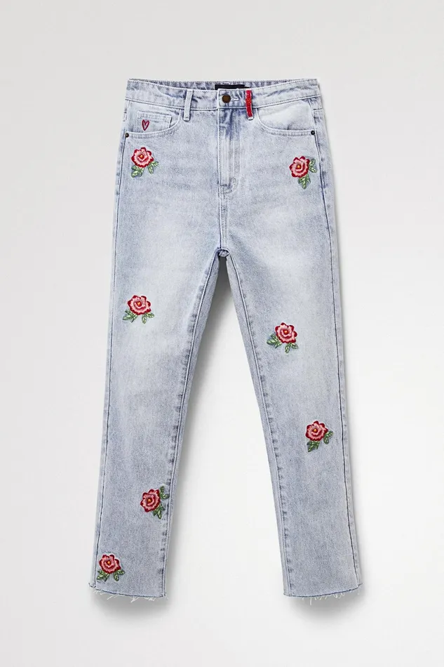 Desigual Straight Cropped Floral Jeans Women Jeans