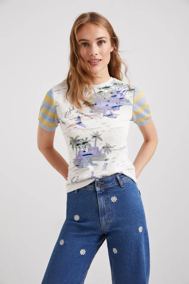 Desigual Textured Tshirt Women Tshirts
