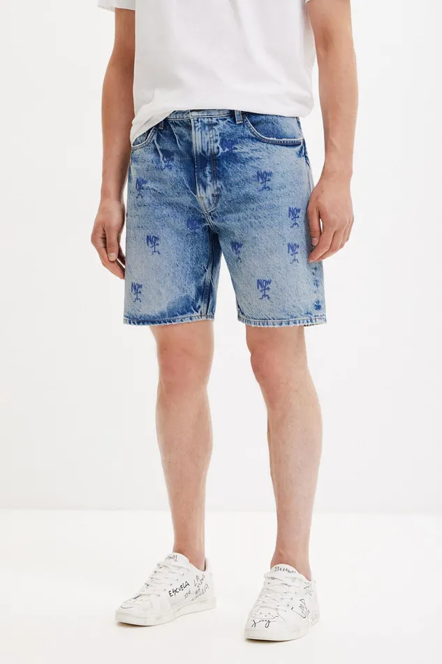 Desigual Washedeffect Denim Bermuda Shorts Mens Jeans and Pants