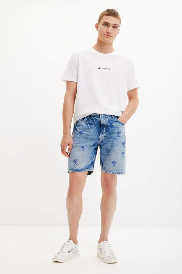 Desigual Washedeffect Denim Bermuda Shorts Mens Jeans and Pants