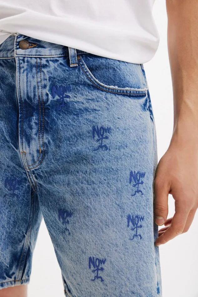 Desigual Washedeffect Denim Bermuda Shorts Mens Jeans and Pants