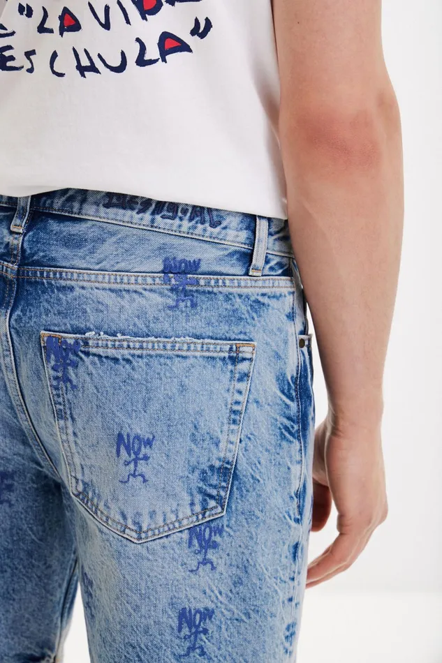 Desigual Washedeffect Denim Bermuda Shorts Mens Jeans and Pants