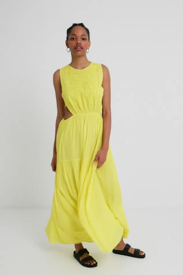 Desigual Yellow Cutout Dress Women Dresses