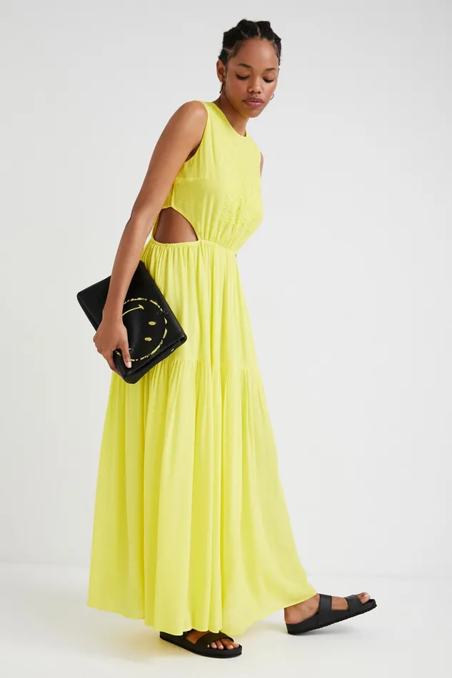 Desigual Yellow Cutout Dress Women Dresses
