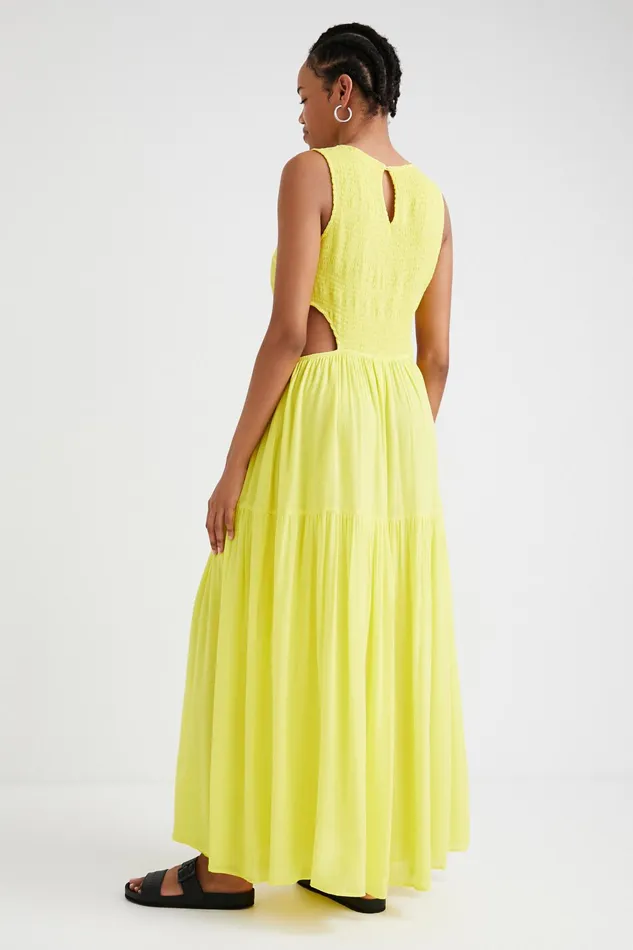Desigual Yellow Cutout Dress Women Dresses