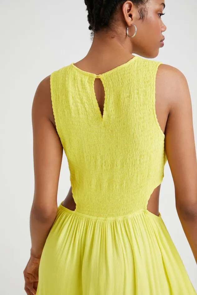 Desigual Yellow Cutout Dress Women Dresses