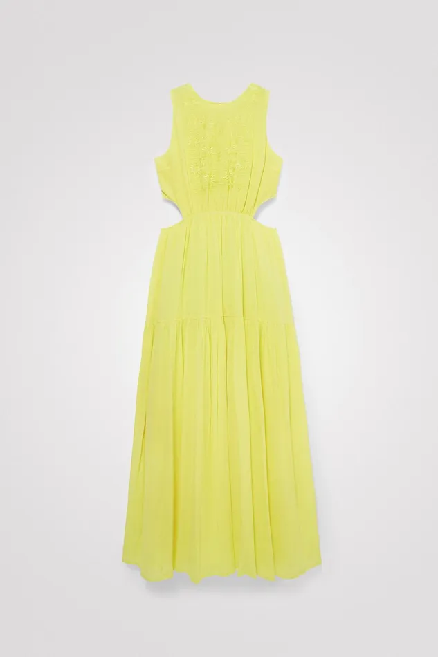 Desigual Yellow Cutout Dress Women Dresses