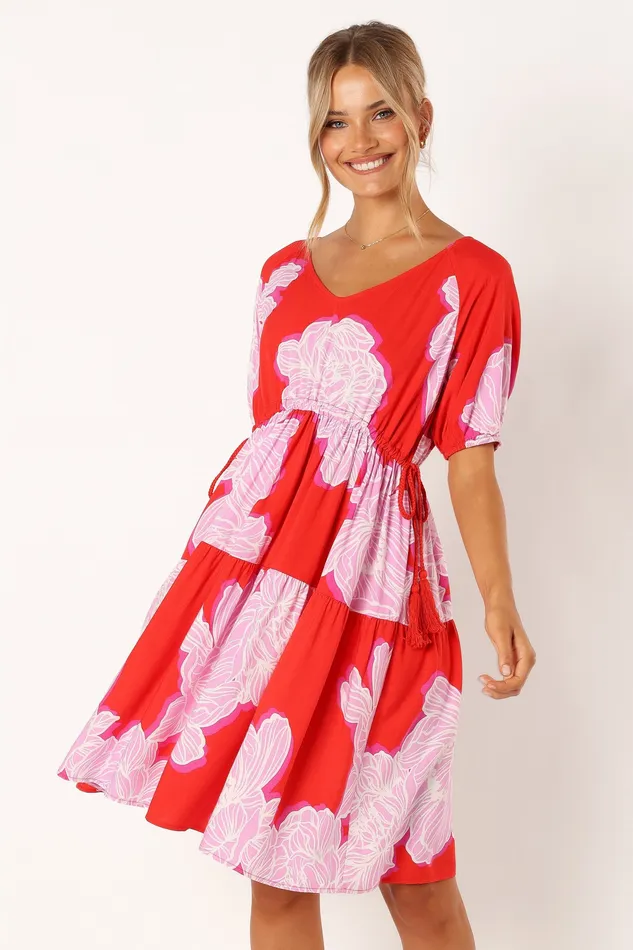Dresses petalandpup Women Syville Short Sleeve Mini Dress 8211 Red Pink Floral Red Pink Floral