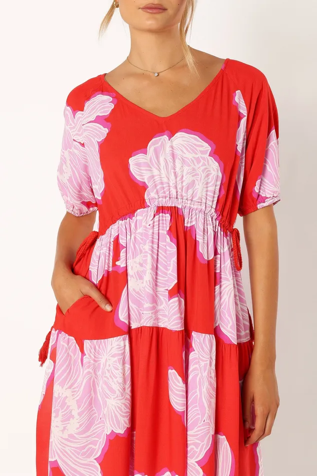 Dresses petalandpup Women Syville Short Sleeve Mini Dress 8211 Red Pink Floral Red Pink Floral