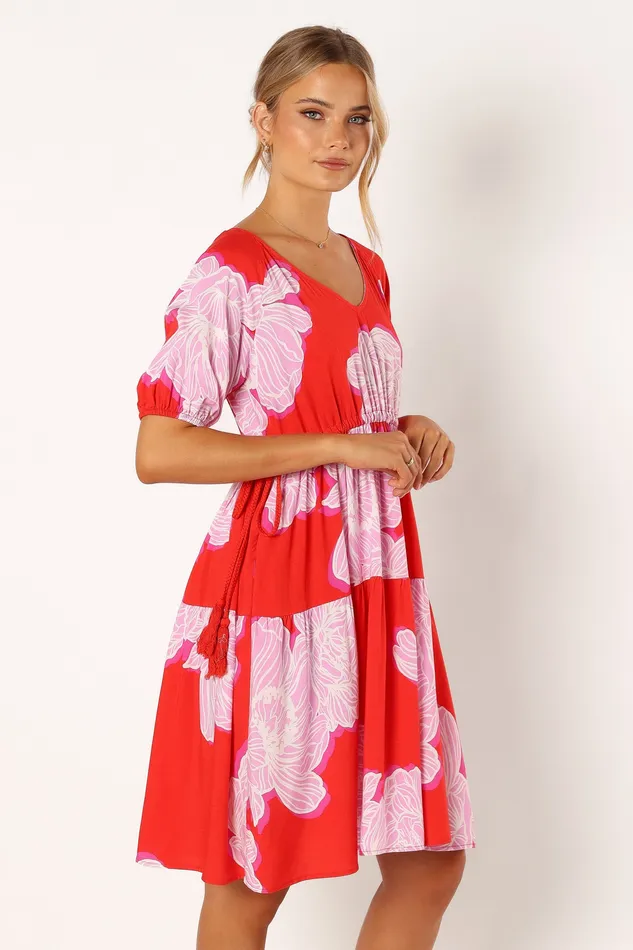Dresses petalandpup Women Syville Short Sleeve Mini Dress 8211 Red Pink Floral Red Pink Floral