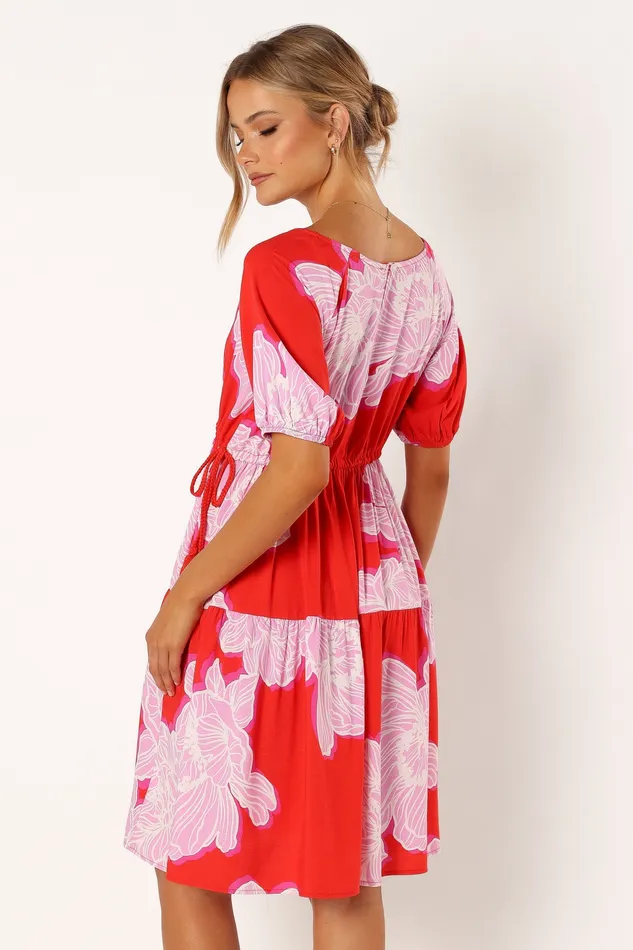 Dresses petalandpup Women Syville Short Sleeve Mini Dress 8211 Red Pink Floral Red Pink Floral