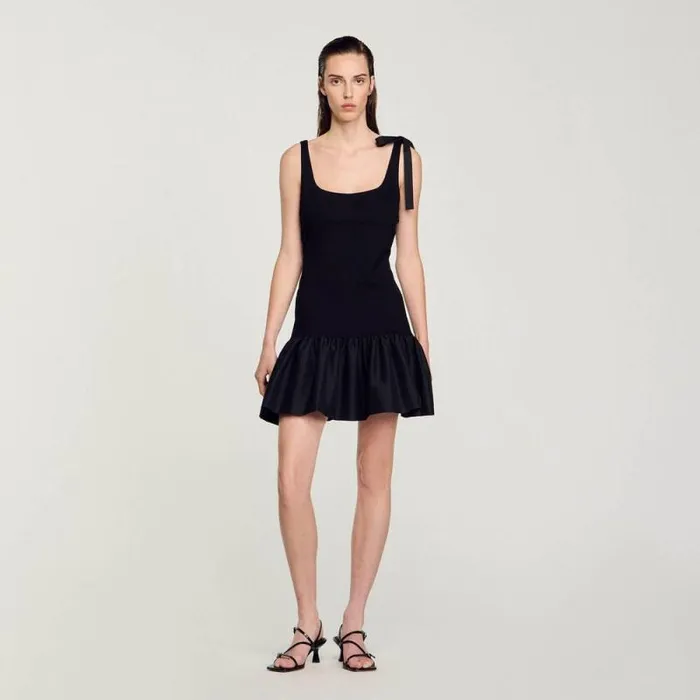 Dresses Women SANDRO Dualmaterial Short Dress Black