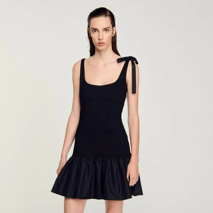 Dresses Women SANDRO Dualmaterial Short Dress Black