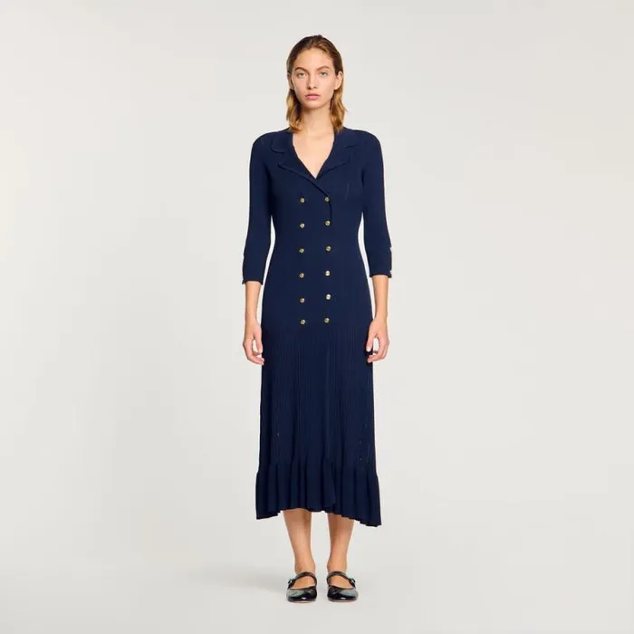 Dresses Women SANDRO Knit Maxi Dress Navy Blue