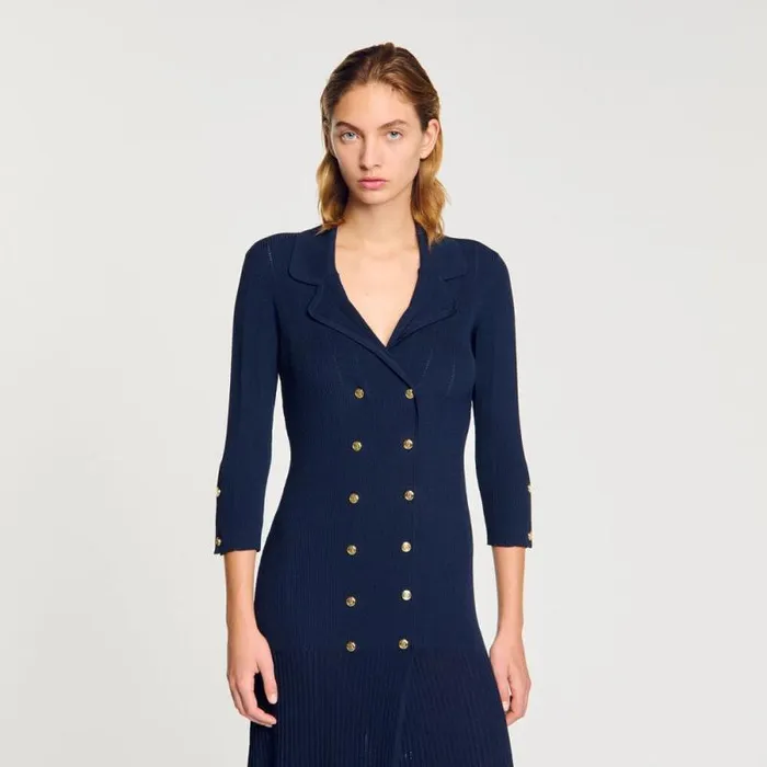Dresses Women SANDRO Knit Maxi Dress Navy Blue