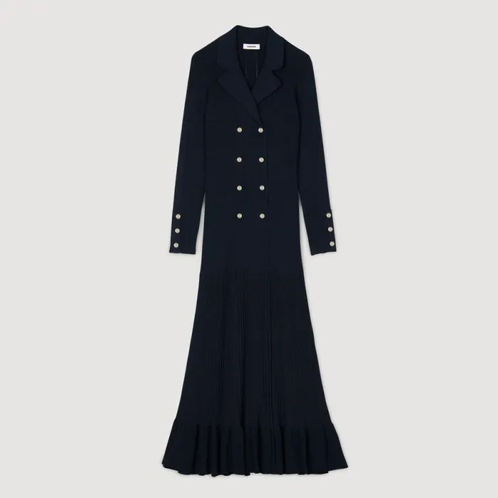 Dresses Women SANDRO Knit Maxi Dress Navy Blue
