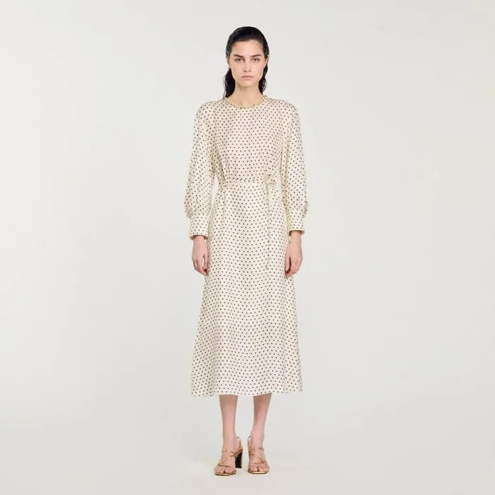 Dresses Women SANDRO Polka Dot Dress With Jeweled Collar Ecru Black