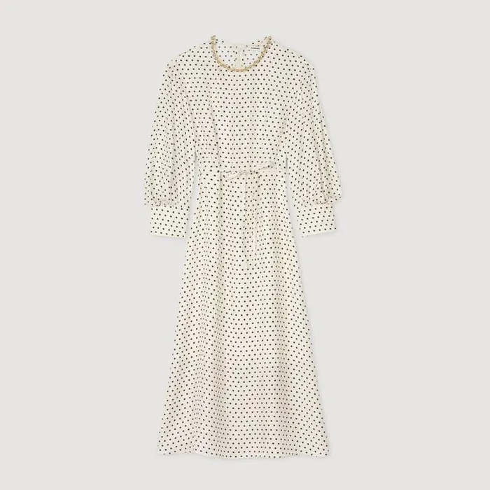 Dresses Women SANDRO Polka Dot Dress With Jeweled Collar Ecru Black