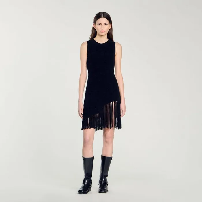 Dresses Women SANDRO Short Fringed Dress Black