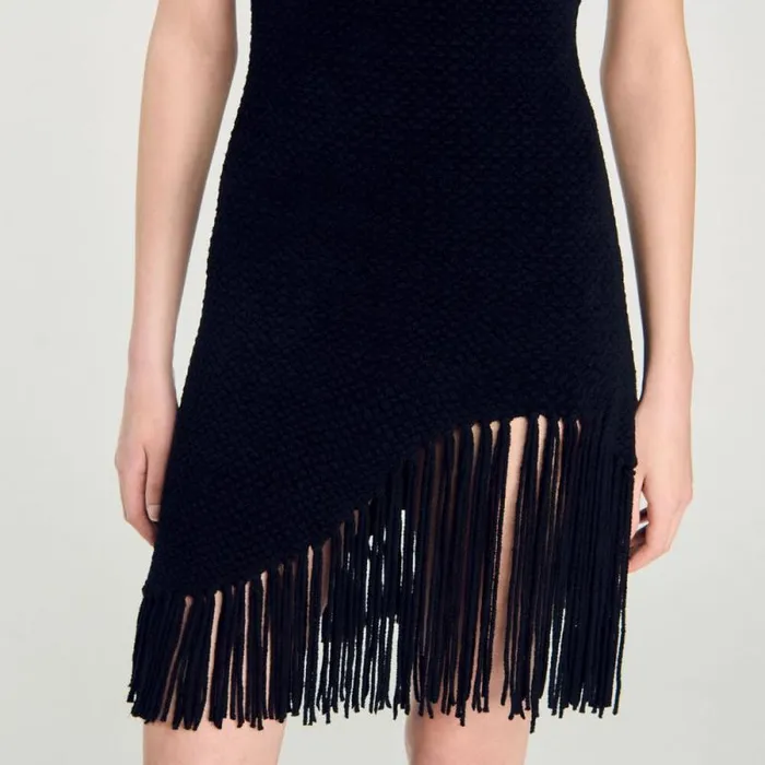 Dresses Women SANDRO Short Fringed Dress Black