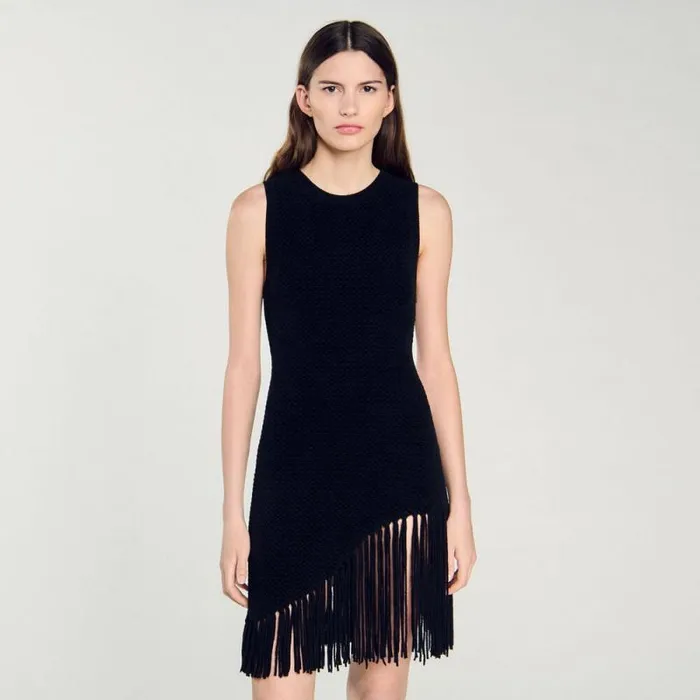 Dresses Women SANDRO Short Fringed Dress Black