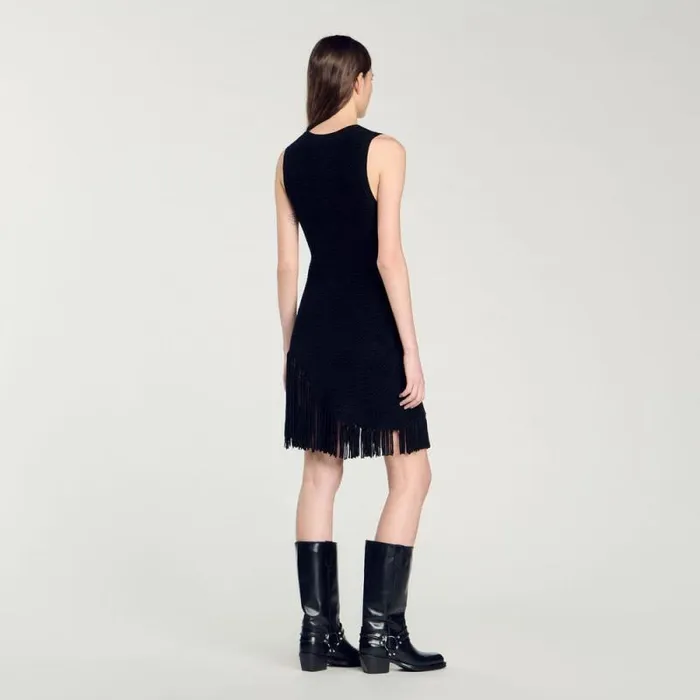 Dresses Women SANDRO Short Fringed Dress Black
