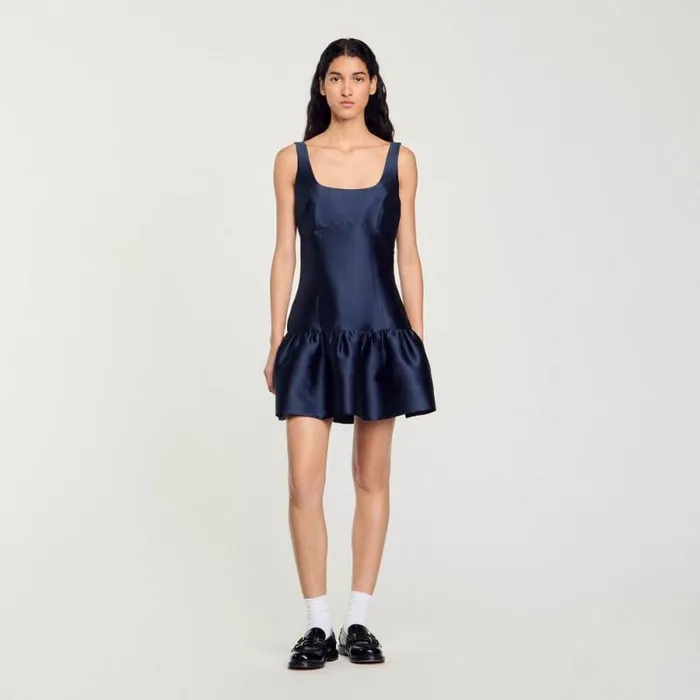 Dresses Women SANDRO Short Satin Dress Midnight Blue
