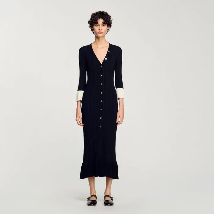 Dresses Women SANDRO Twotone Knit Maxi Dress Black