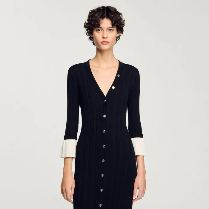 Dresses Women SANDRO Twotone Knit Maxi Dress Black