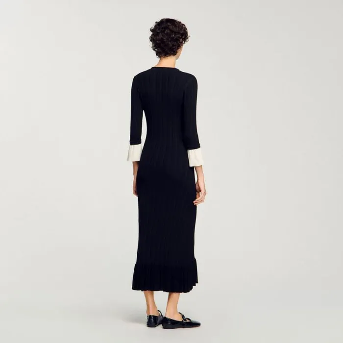 Dresses Women SANDRO Twotone Knit Maxi Dress Black