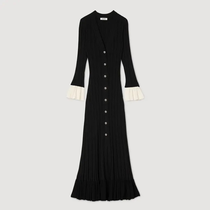 Dresses Women SANDRO Twotone Knit Maxi Dress Black