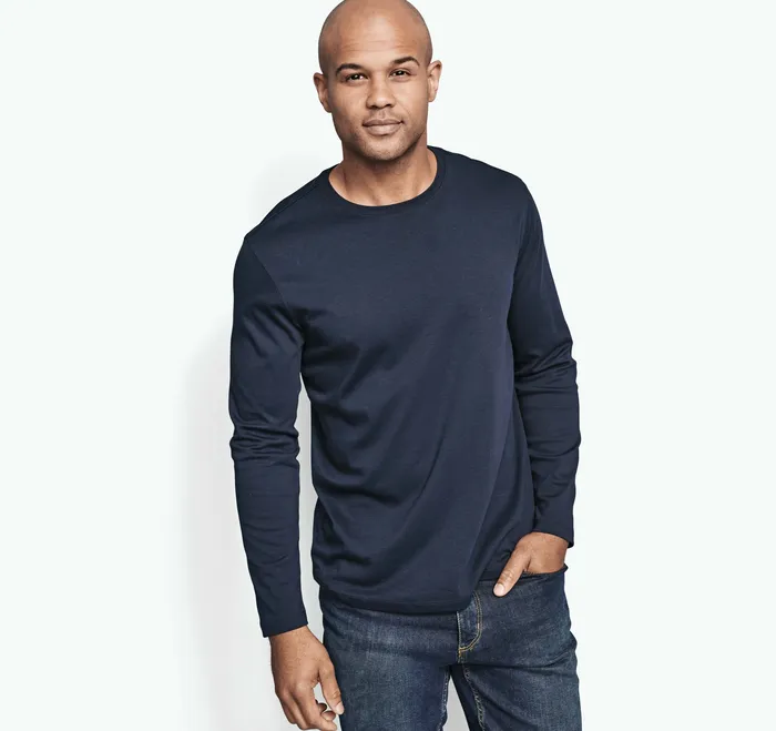Essential LongSleeve Tee Navy Men Apparel Johnston and Murphy