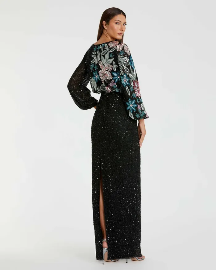 Evening Gowns Black Embellished Floral High Neck Gown Black Multi 8211 Mac Duggal Women